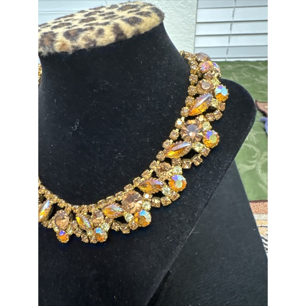 Rare Juliana D&E 1960's AB Champagne Marquis Rhinestone Cocktail Necklace Collar - Picture 15 of 16
